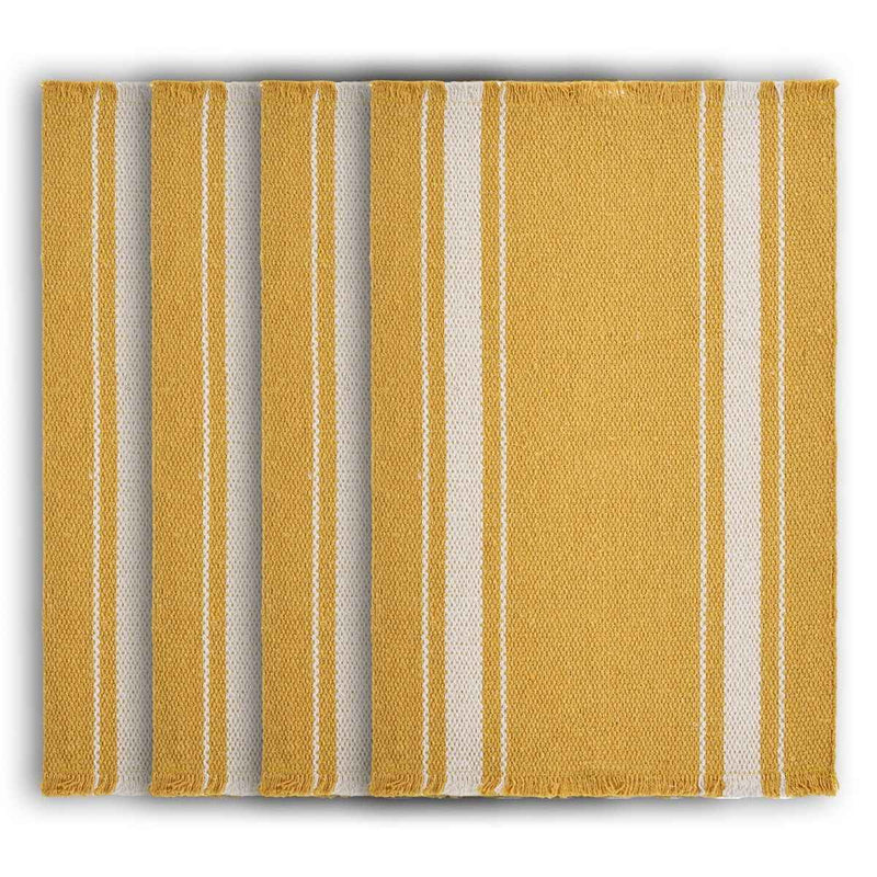 19" Set of Four Yellow And White Striped Cotton Placemats