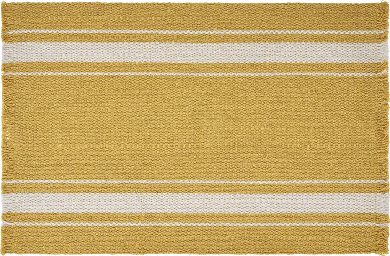 19" Set of Four Yellow And White Striped Cotton Placemats