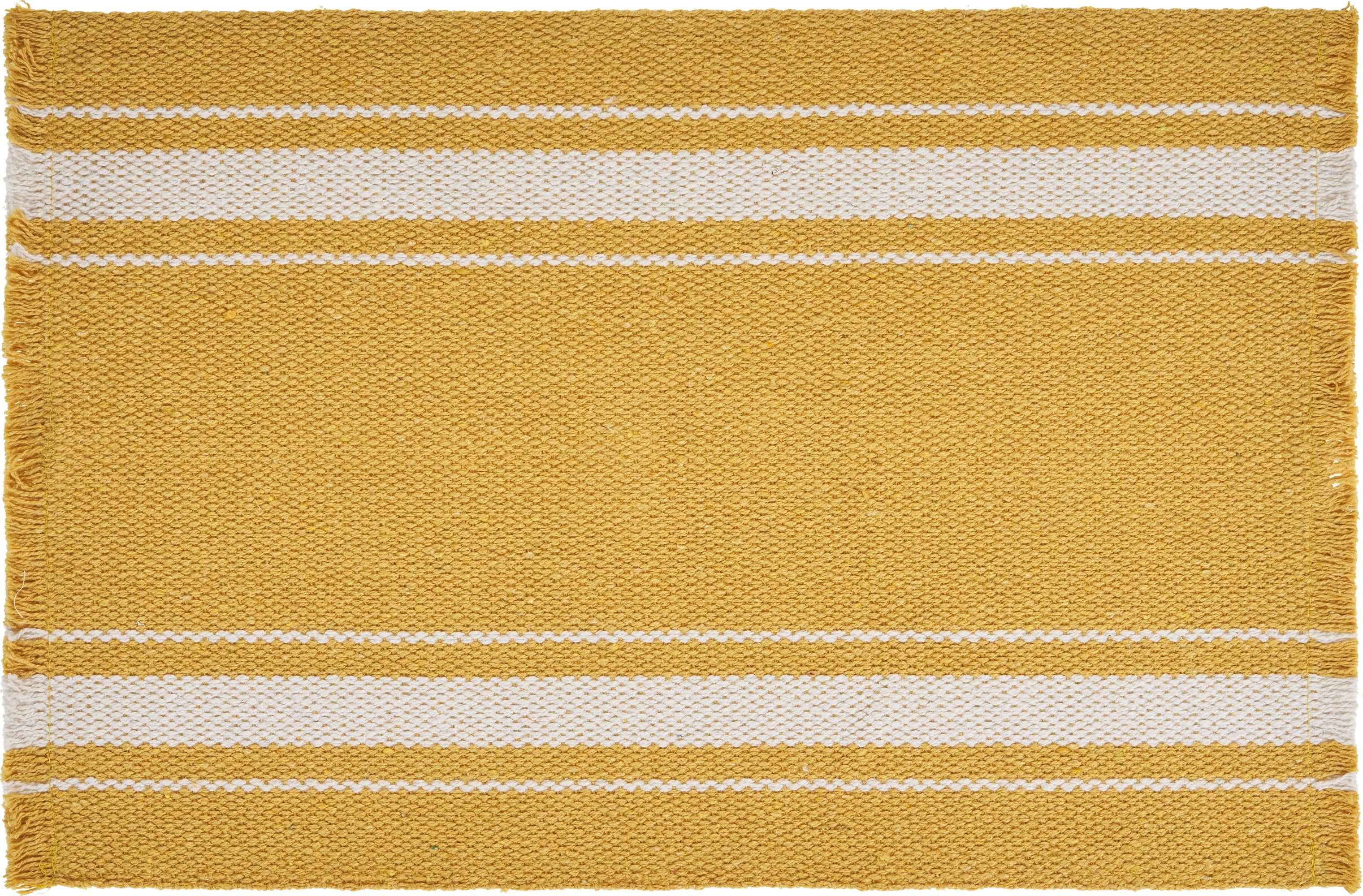 19" Set of Four Yellow And White Striped Cotton Placemats