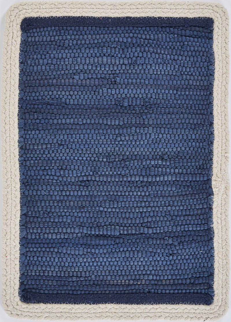 19" Set of Four Navy Blue And Natural Solid With Border Cotton Placemats