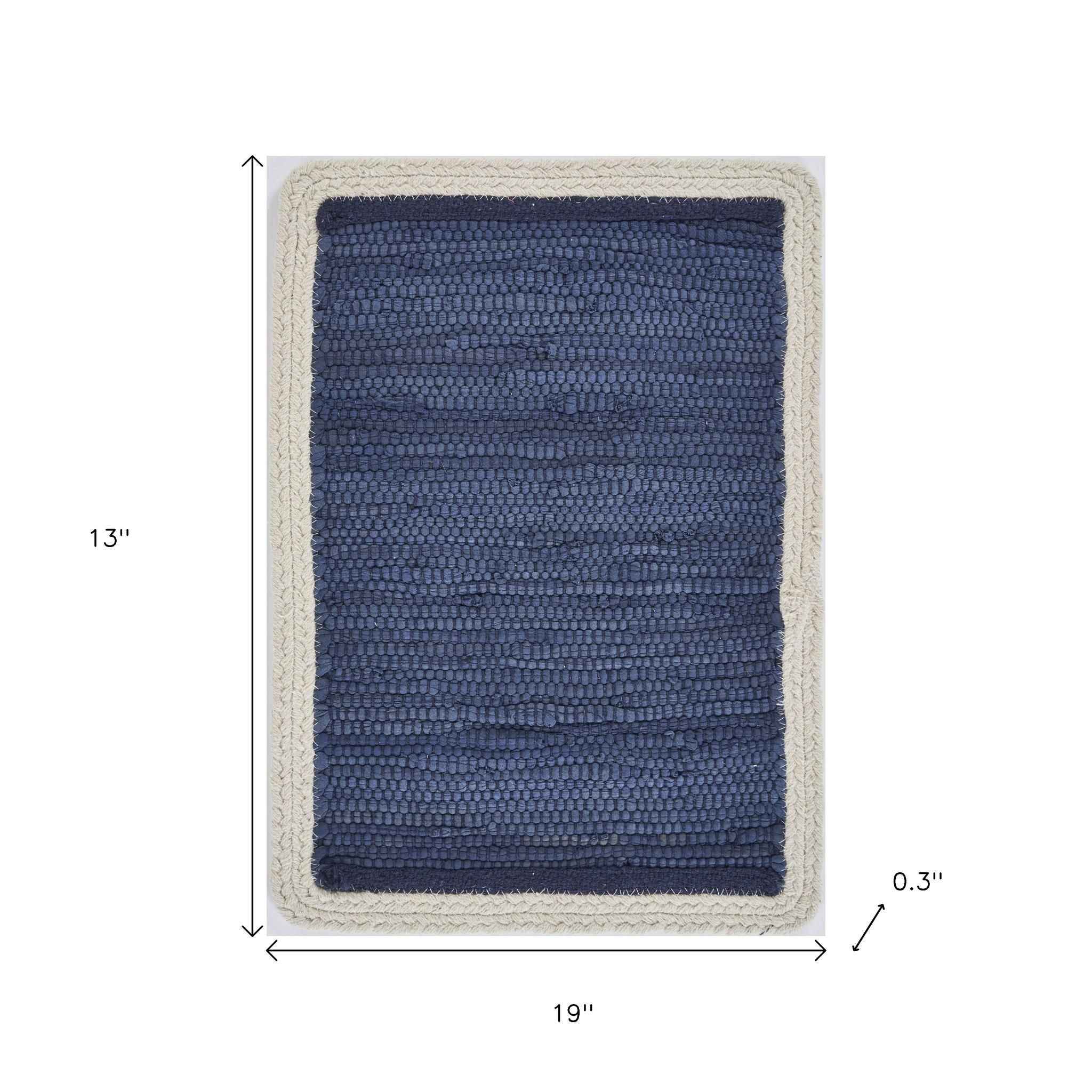 19" Set of Four Navy Blue And Natural Solid With Border Cotton Placemats