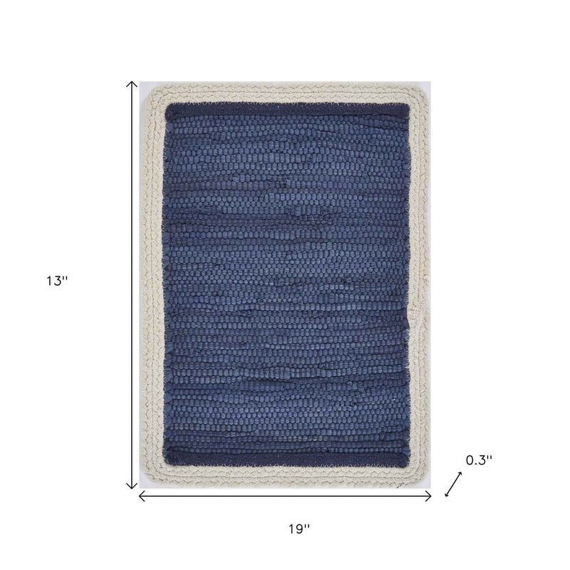 19" Set of Four Navy Blue And Natural Solid With Border Cotton Placemats