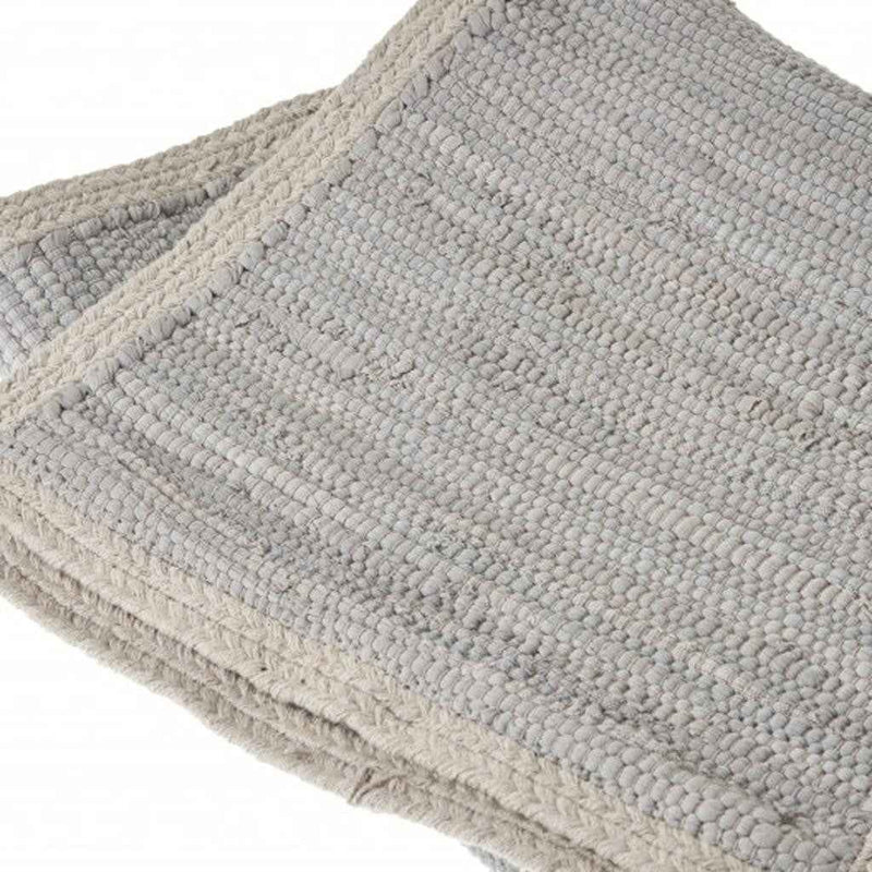 80" Light Gray And Natural Solid With Border Cotton Table Runner