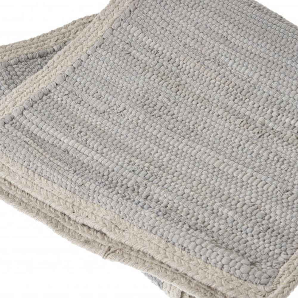 80" Light Gray And Natural Solid With Border Cotton Table Runner