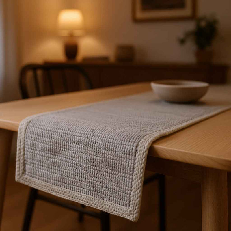 80" Light Gray And Natural Solid With Border Cotton Table Runner