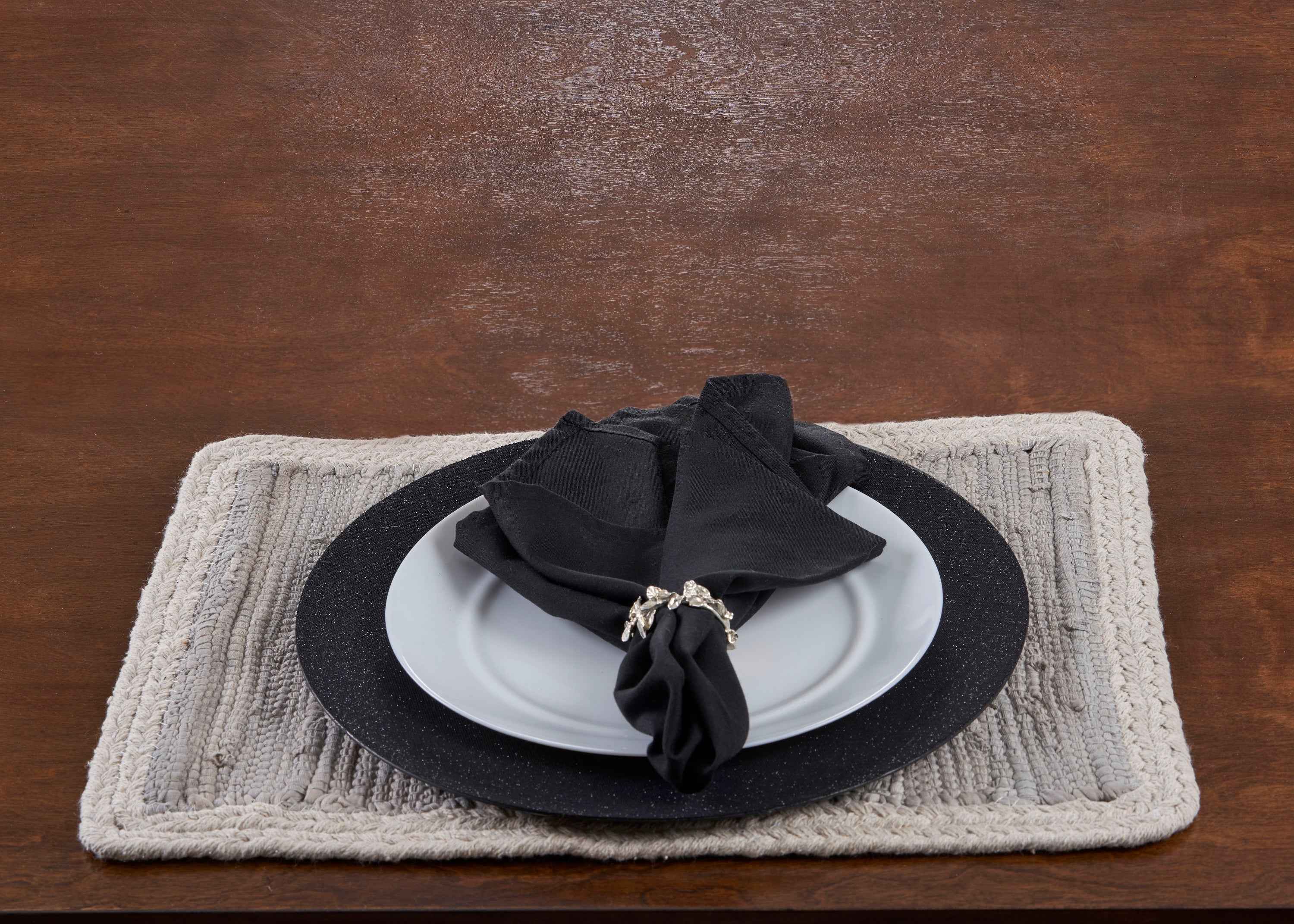 19" Set of Four Gray And Natural Cotton Placemats
