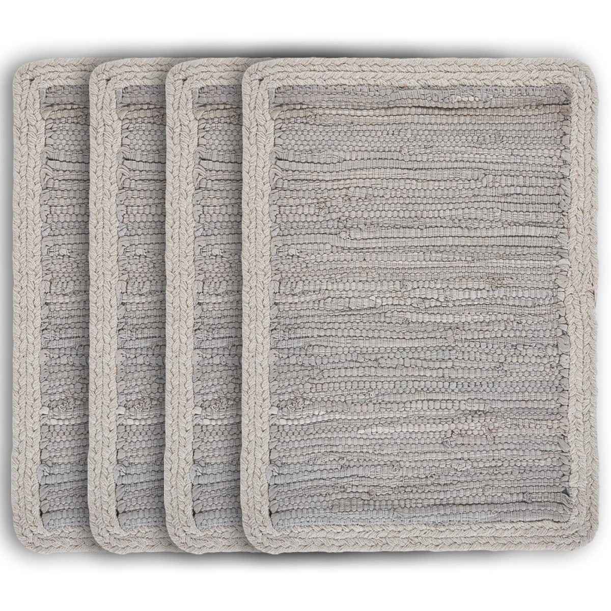 19" Set of Four Gray And Natural Cotton Placemats