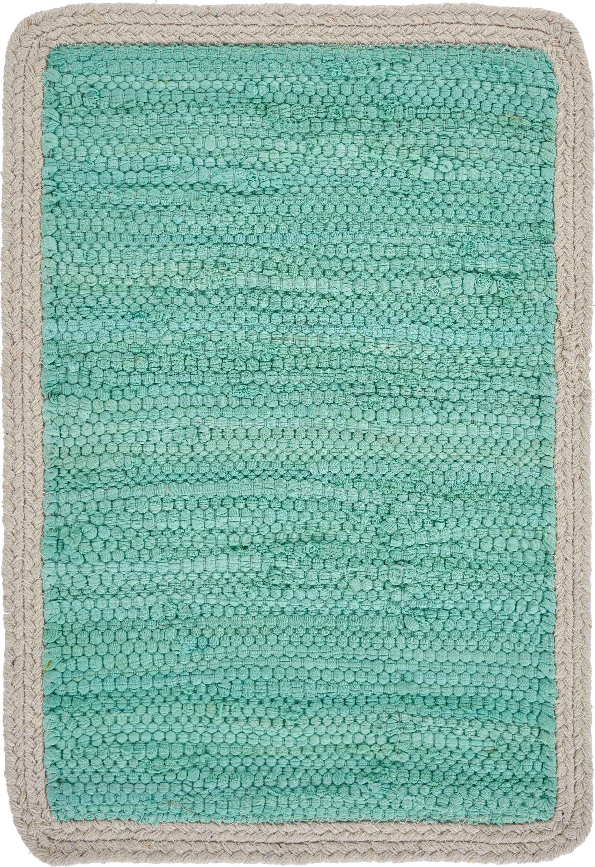 19" Set of Four Turquoise and Natural Solid With Border Cotton Placemats