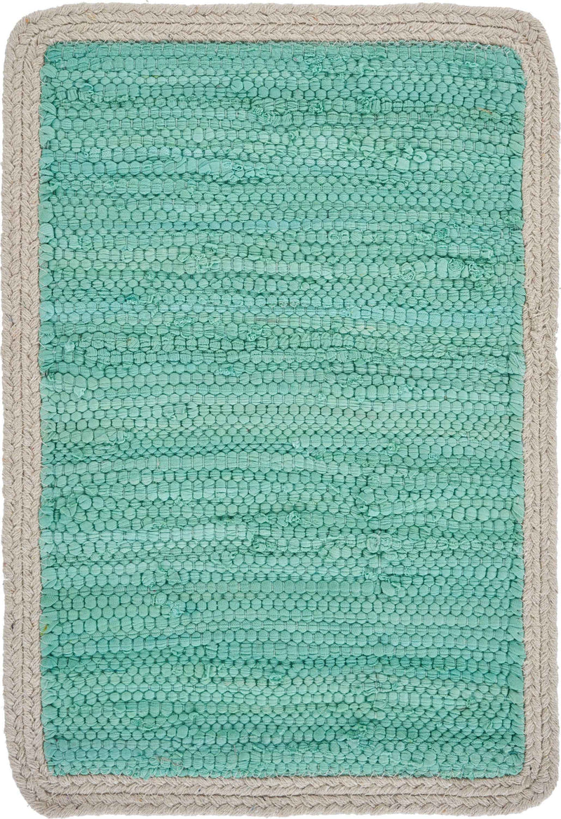 19" Set of Four Turquoise and Natural Solid With Border Cotton Placemats