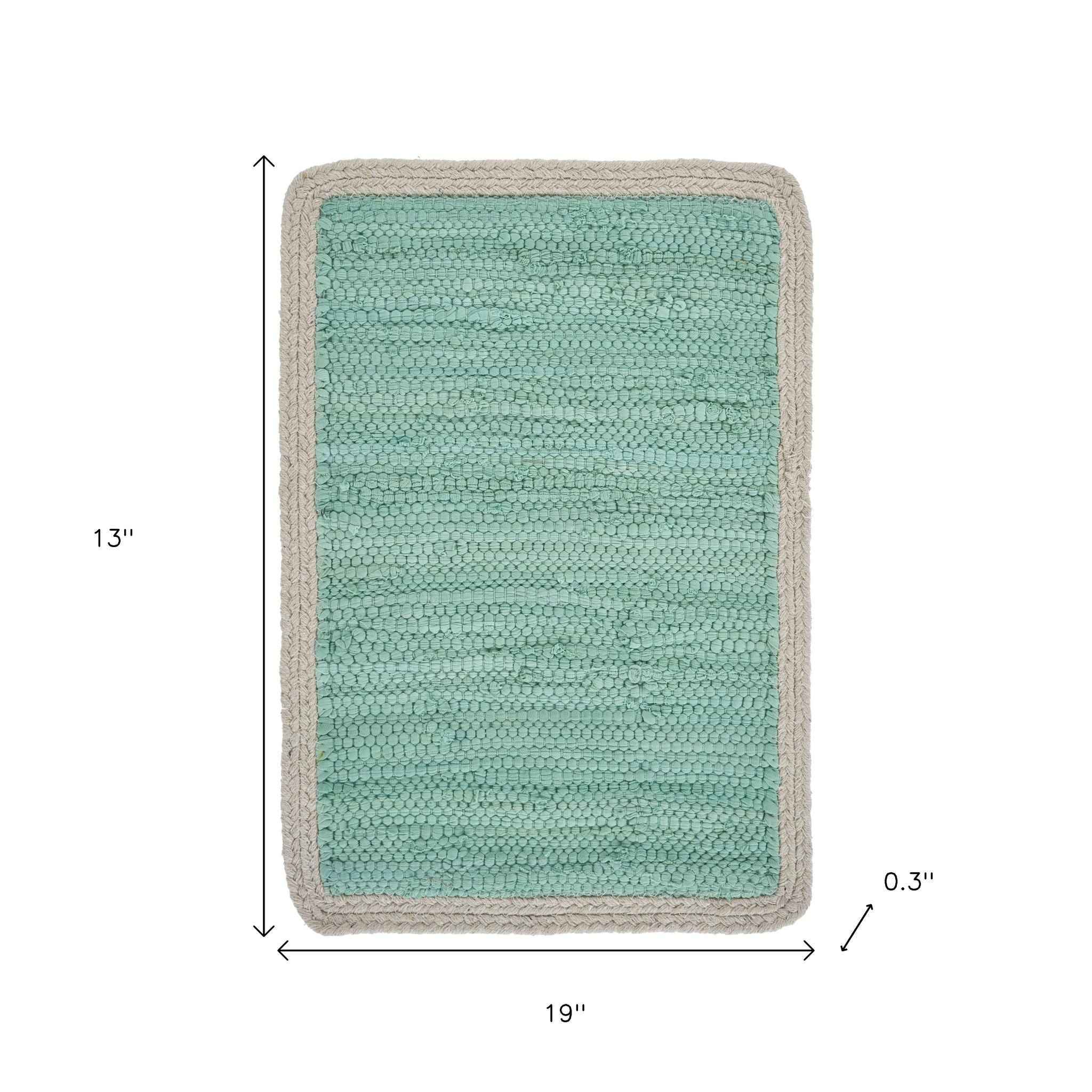 19" Set of Four Turquoise and Natural Solid With Border Cotton Placemats