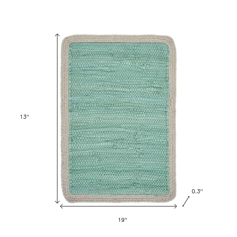 19" Set of Four Turquoise and Natural Solid With Border Cotton Placemats
