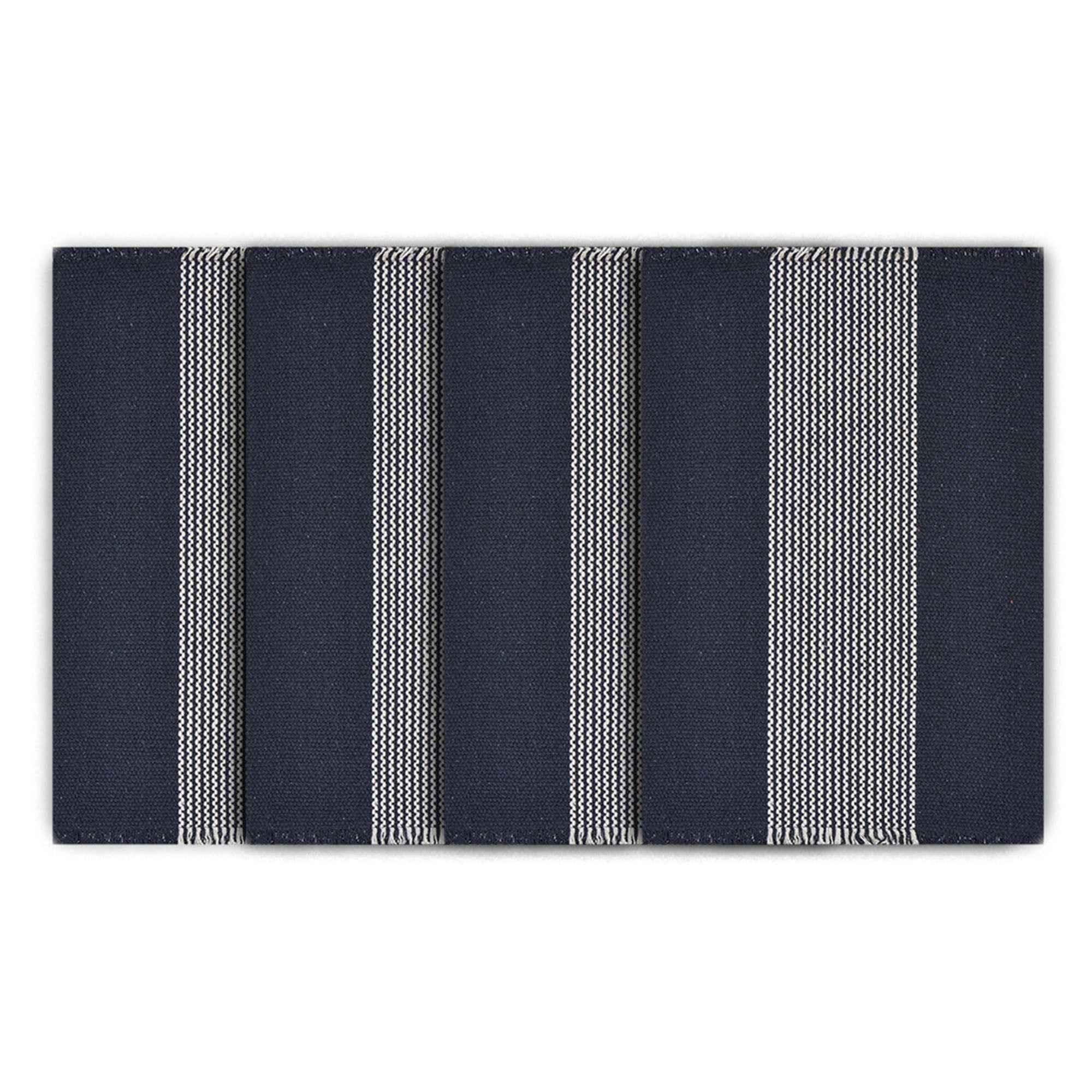 19" Set of Four Navy Blue And White Striped Cotton Placemats