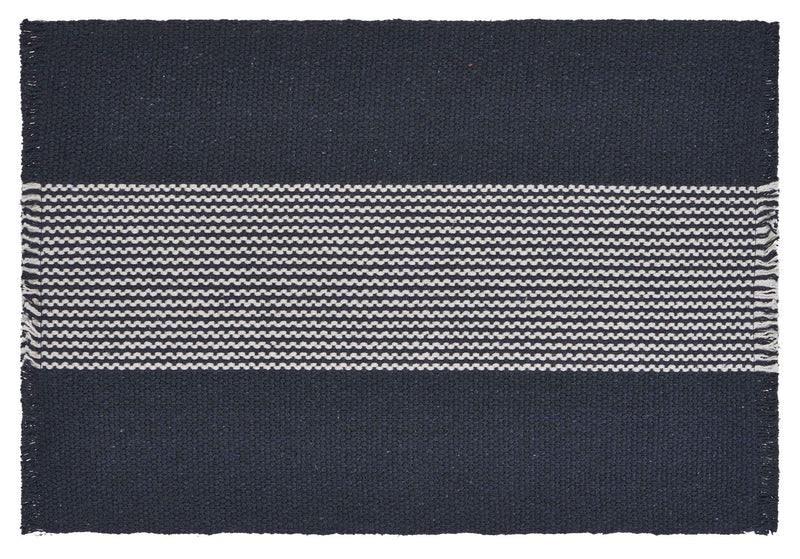 19" Set of Four Navy Blue And White Striped Cotton Placemats - Kitchen & Dining