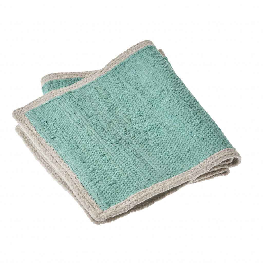 80" Turquoise And Natural Solid With Border Cotton Table Runner