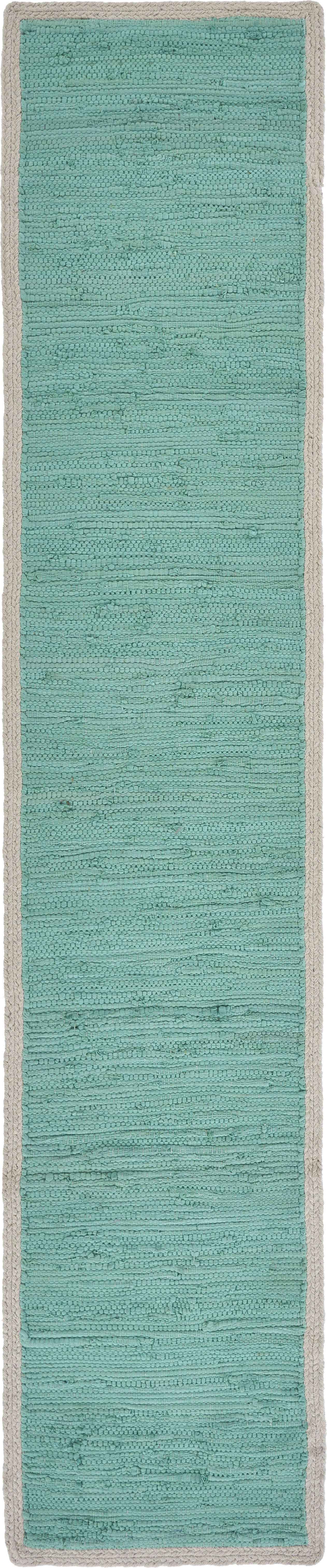 80" Turquoise And Natural Solid With Border Cotton Table Runner