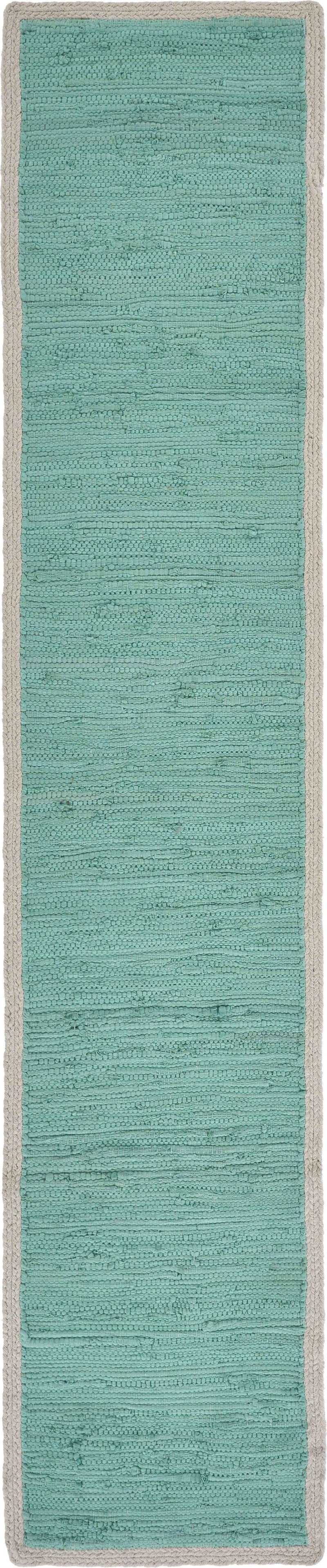 80" Turquoise And Natural Solid With Border Cotton Table Runner