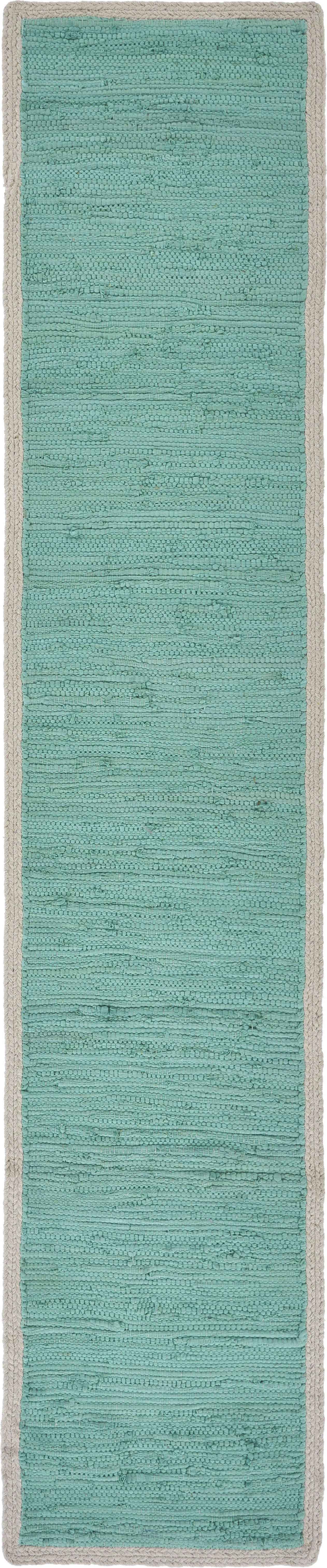 80" Turquoise And Natural Solid With Border Cotton Table Runner