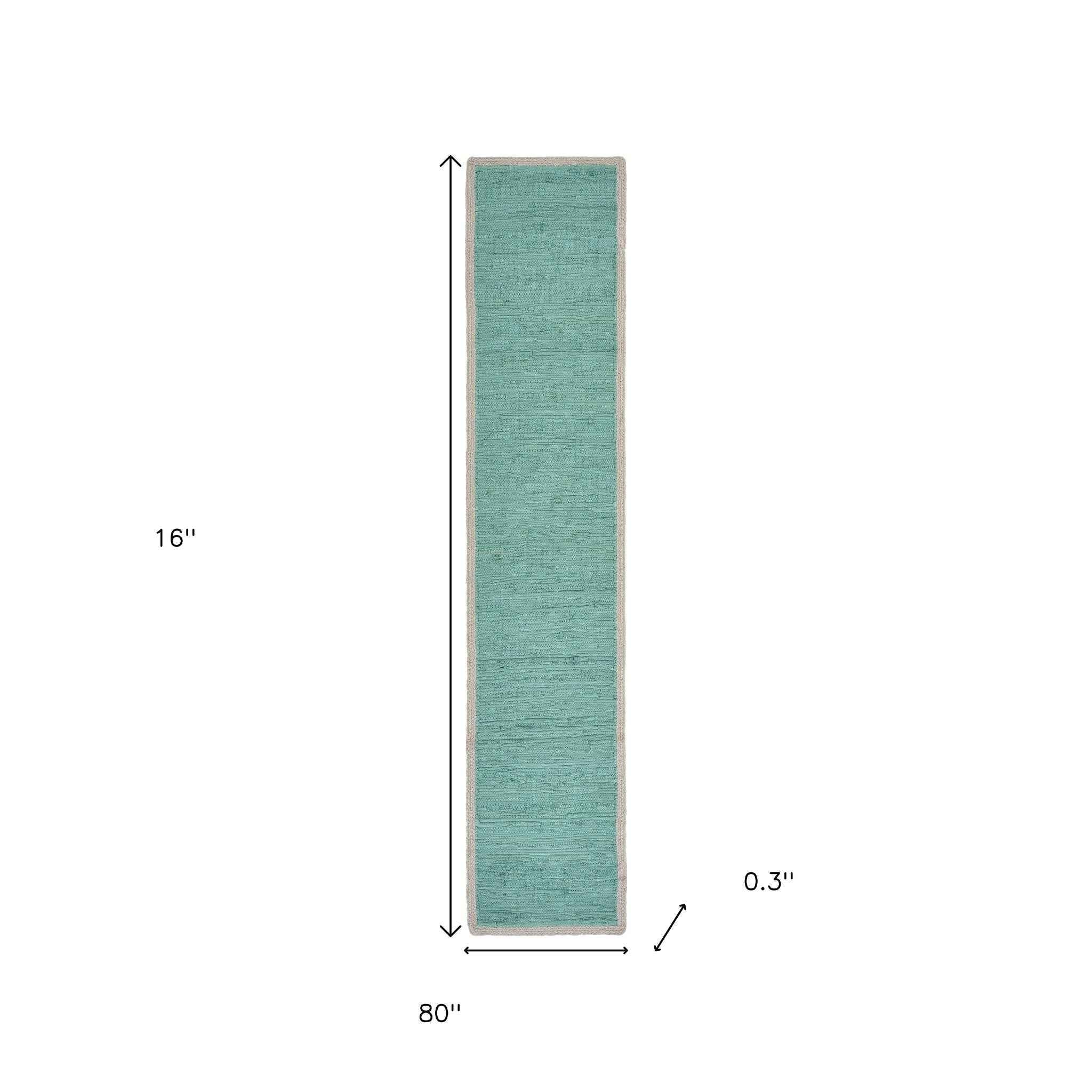 80" Turquoise And Natural Solid With Border Cotton Table Runner