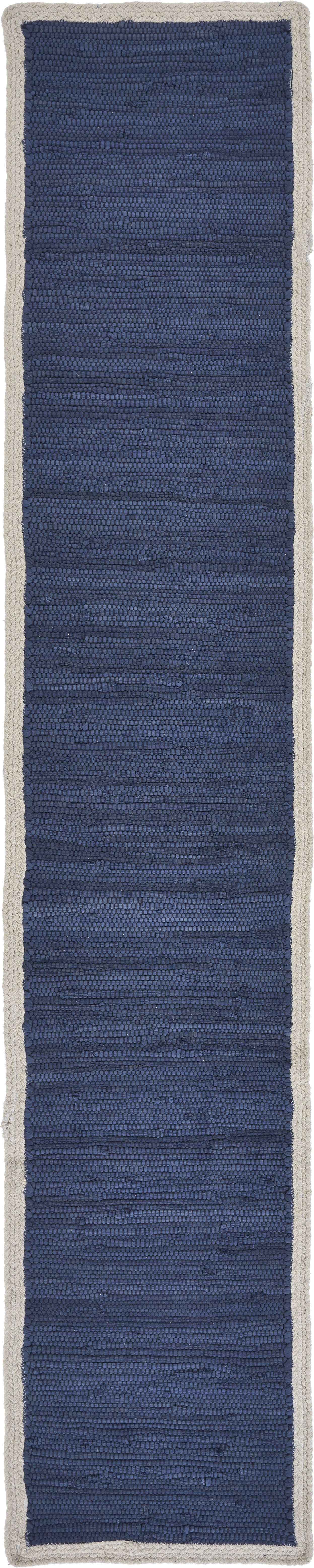 80" Navy Blue And Natural Solid With Border Cotton Table Runner