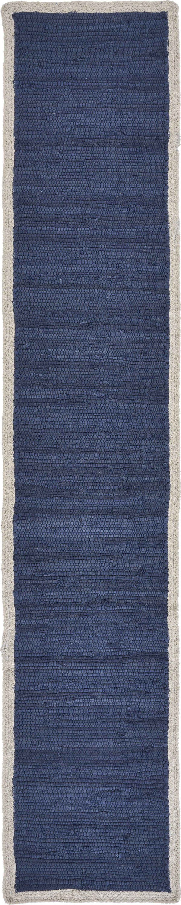 80" Navy Blue And Natural Solid With Border Cotton Table Runner