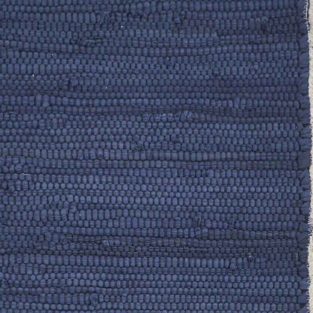 80" Navy Blue And Natural Solid With Border Cotton Table Runner