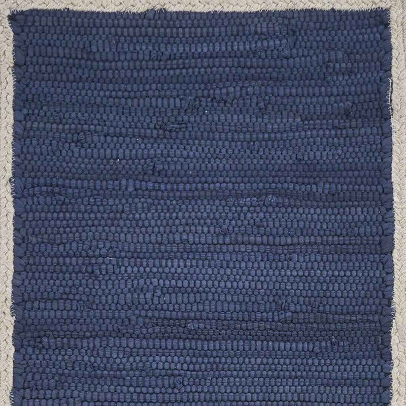 80" Navy Blue And Natural Solid With Border Cotton Table Runner