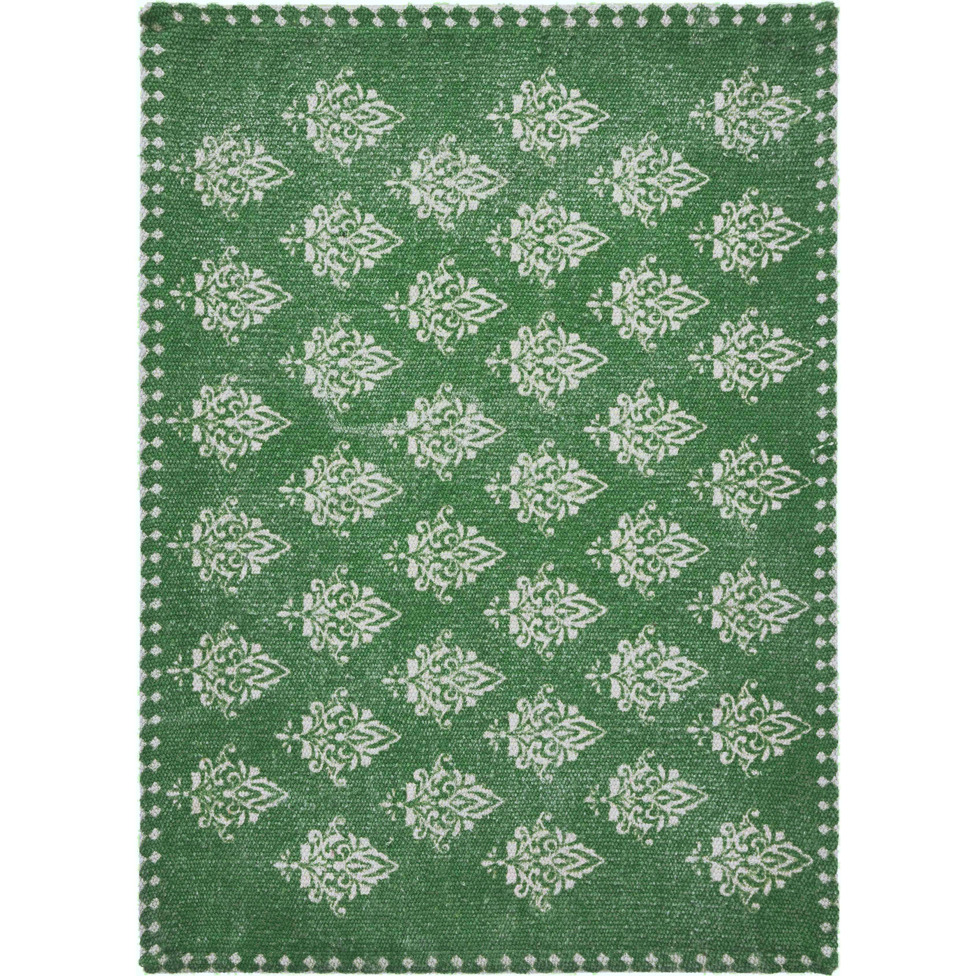19" Set of Four Green And Cream Geometric Medallion Cotton Placemats