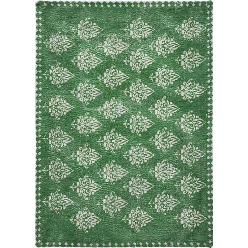 19" Set of Four Green And Cream Geometric Medallion Cotton Placemats