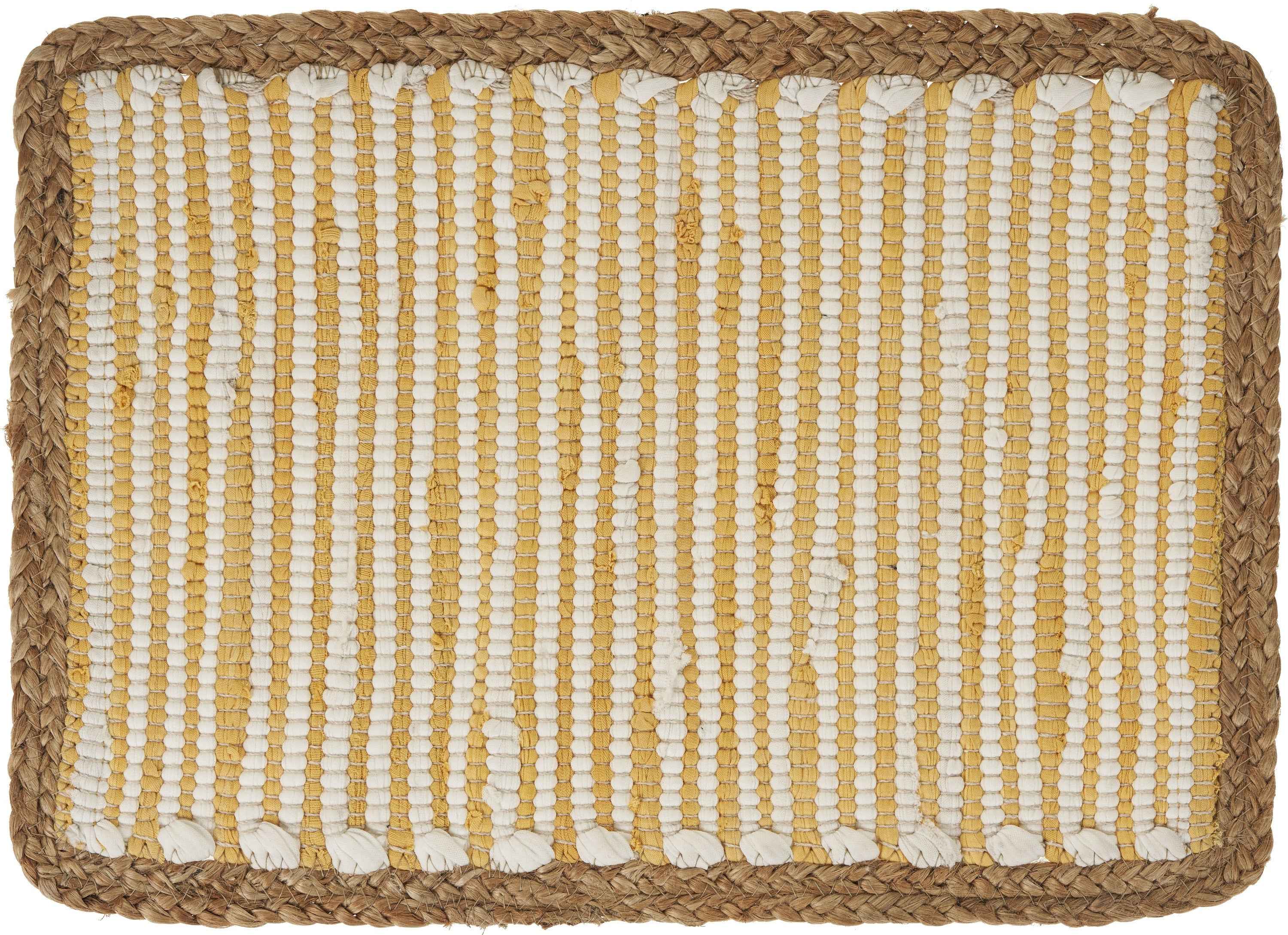 19" Set of Four Cream Yellow And Natural Striped Cotton And Jute Placemats