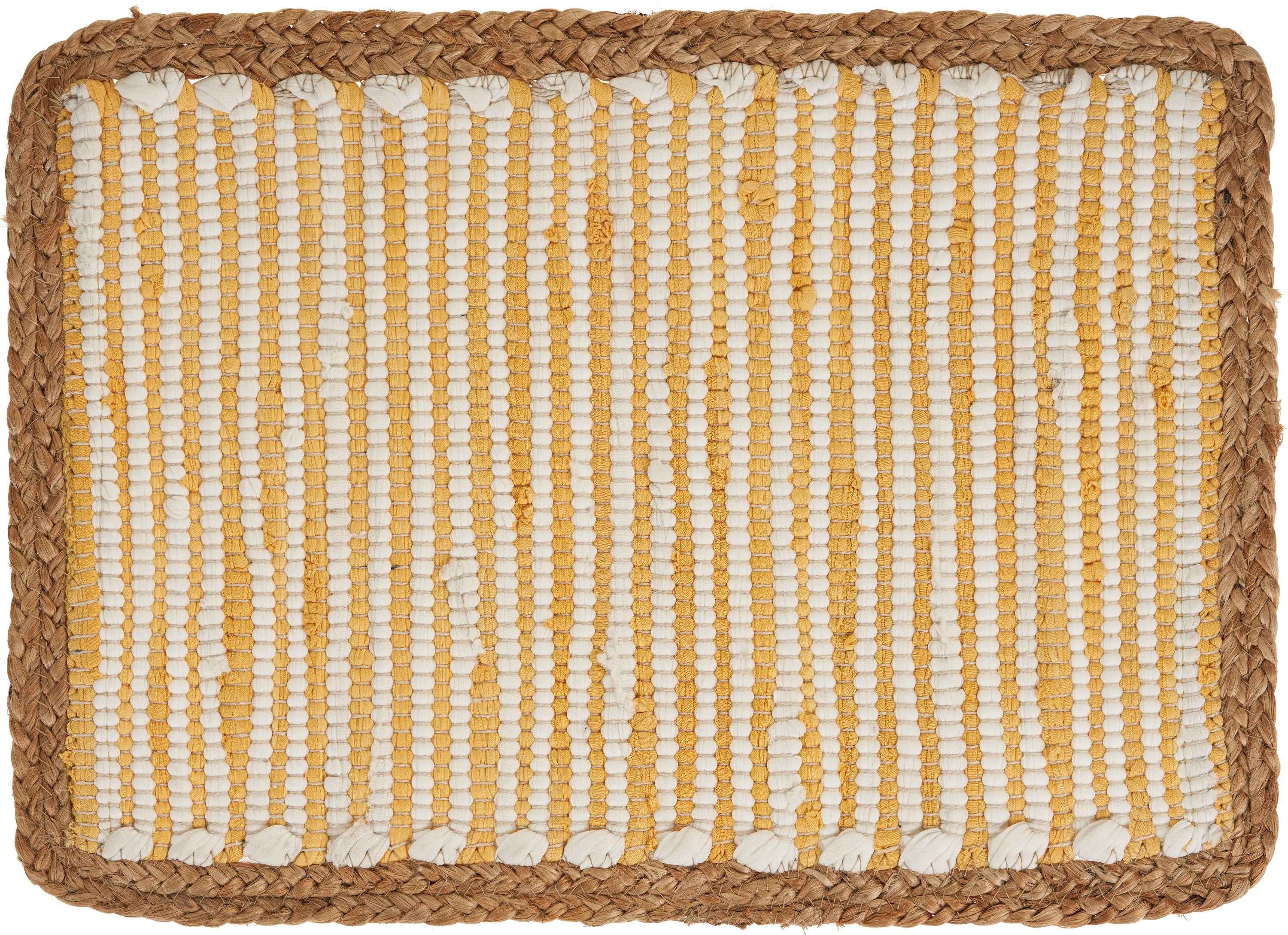 19" Set of Four Cream Yellow And Natural Striped Cotton And Jute Placemats