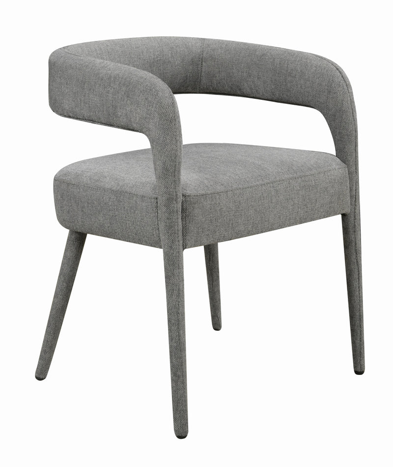 Set of Two Dark Gray Upholstered Linen Open Back Dining Side Chairs - Kitchen & Dining