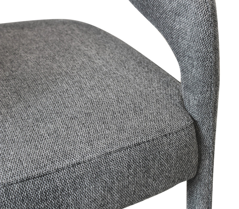 Set of Two Dark Gray Upholstered Linen Open Back Dining Side Chairs - Kitchen & Dining