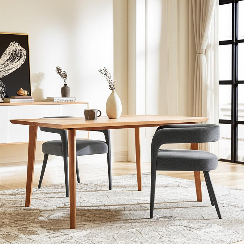 Set of Two Dark Gray Upholstered Linen Open Back Dining Side Chairs - Kitchen & Dining