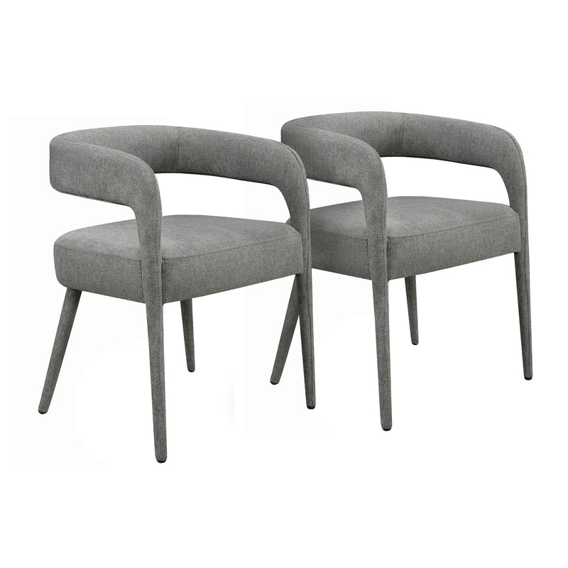 Set of Two Dark Gray Upholstered Linen Open Back Dining Side Chairs - Kitchen & Dining