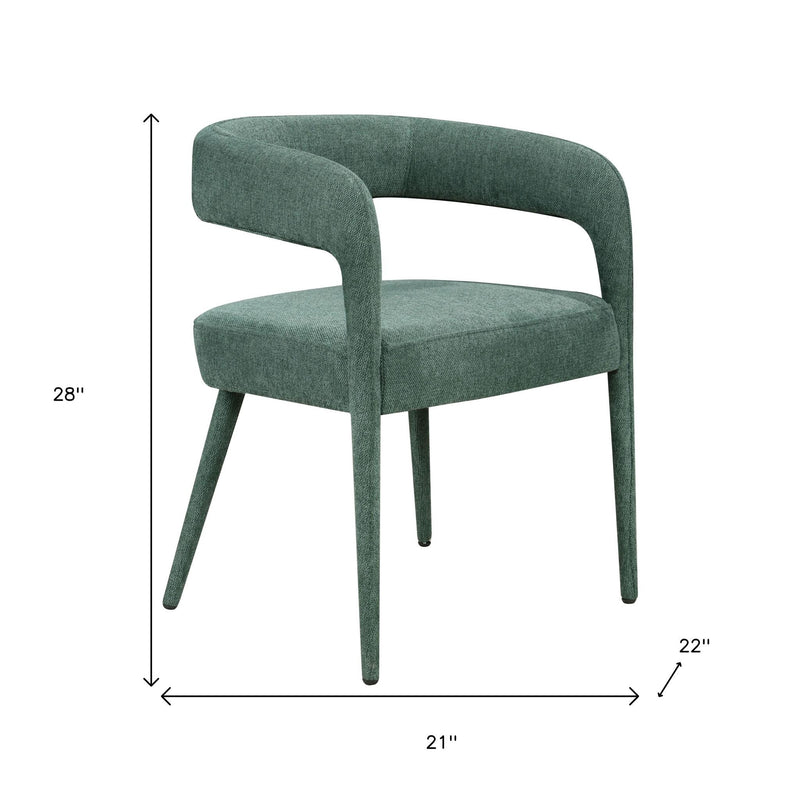 Set of Two Green Upholstered Linen Open Back Dining Side Chairs - Kitchen & Dining