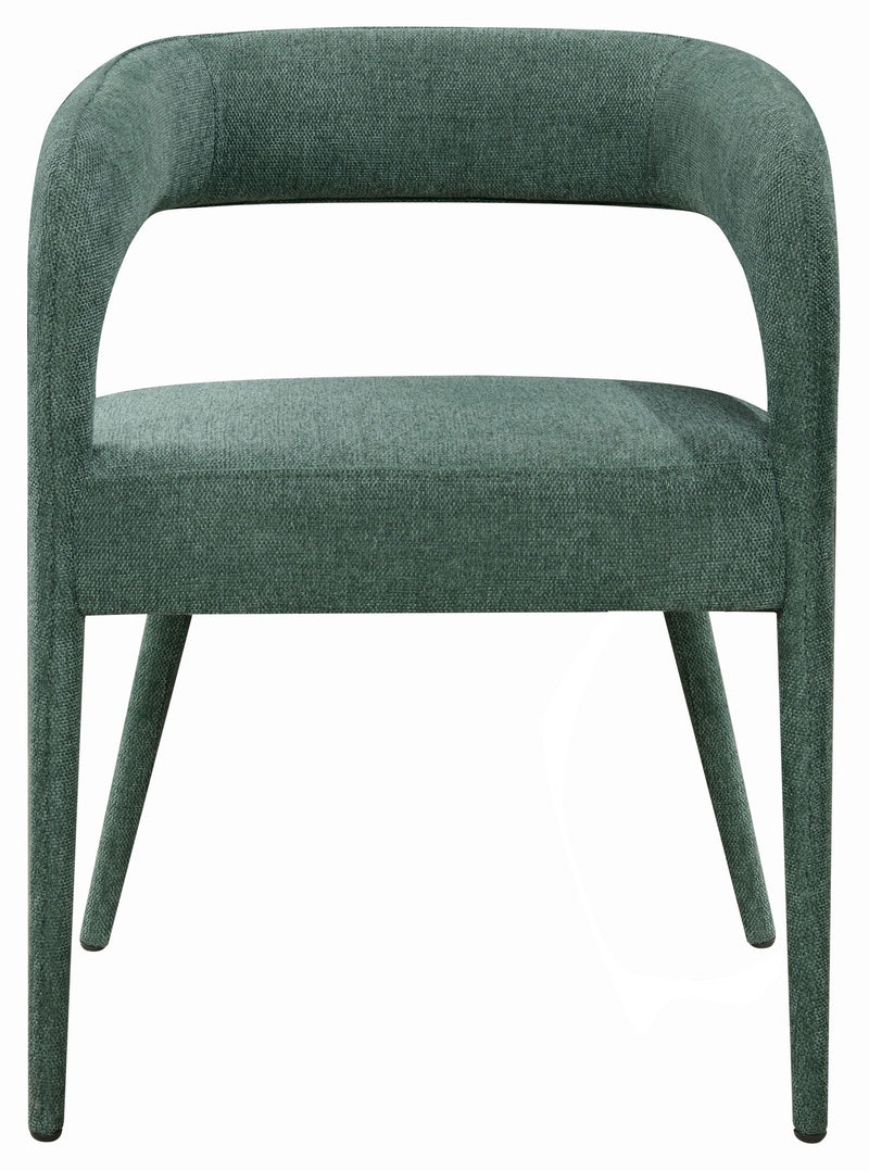 Set of Two Green Upholstered Linen Open Back Dining Side Chairs - Kitchen & Dining