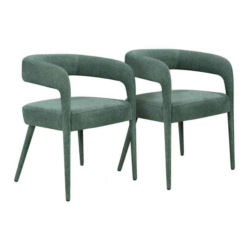 Set of Two Green Upholstered Linen Open Back Dining Side Chairs - Kitchen & Dining