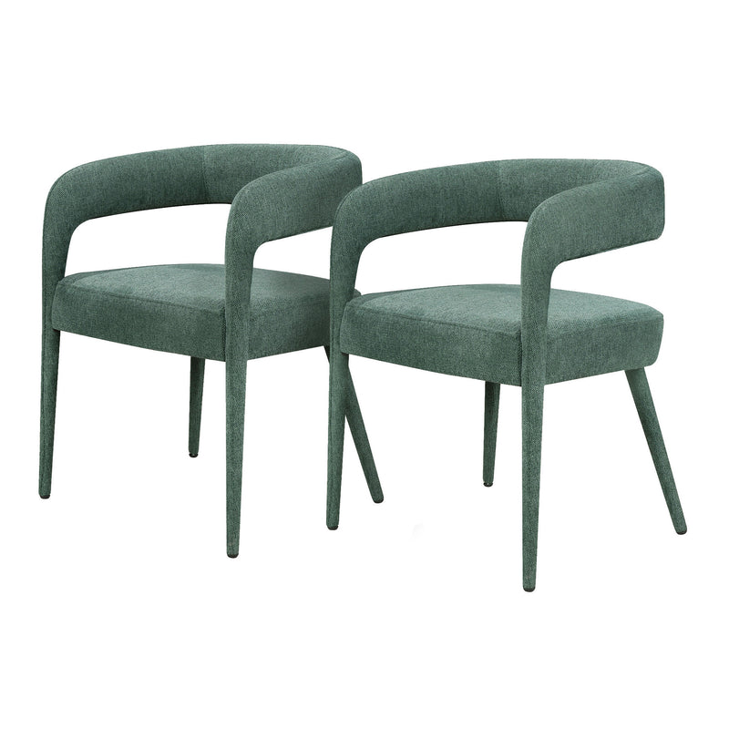 Set of Two Green Upholstered Linen Open Back Dining Side Chairs - Kitchen & Dining