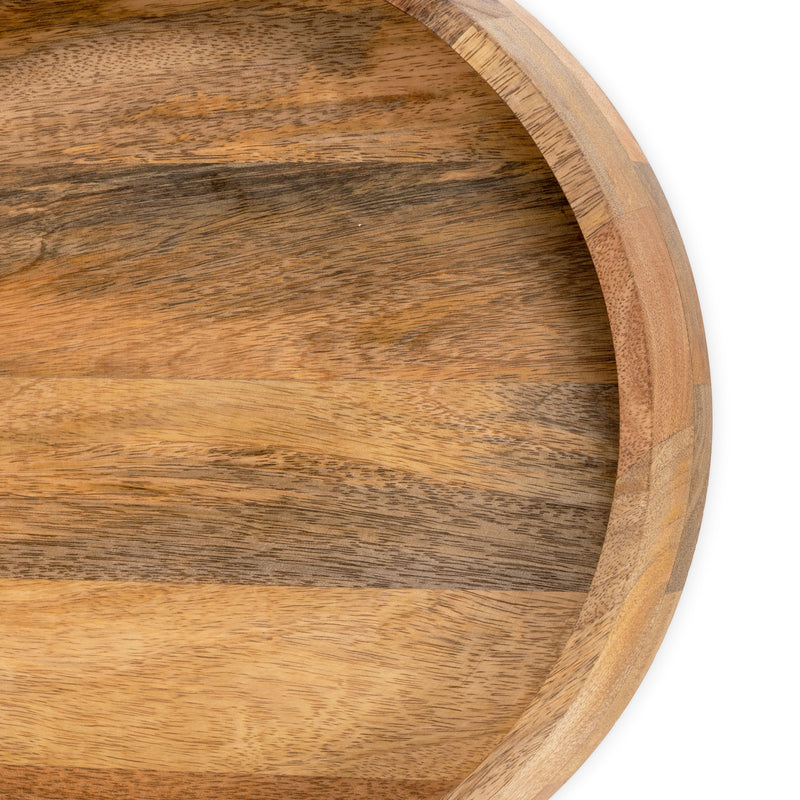 Set of Two Brown Round Solid Wood Serving Trays With Handles - Kitchen & Dining