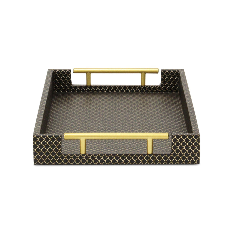 16" Black And Gold Geometric Print Handmade Serving Tray - Kitchen & Dining