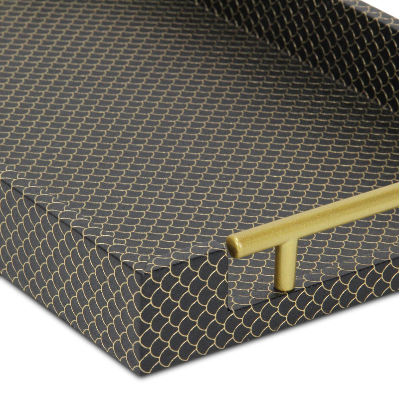 16" Black And Gold Geometric Print Handmade Serving Tray - Kitchen & Dining
