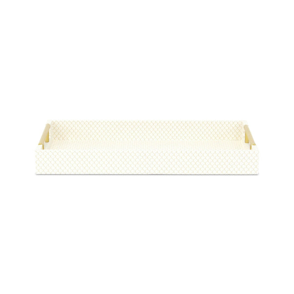 16" Ivory And Gold Geometric Print Handmade Serving Tray With Handles - Kitchen & Dining