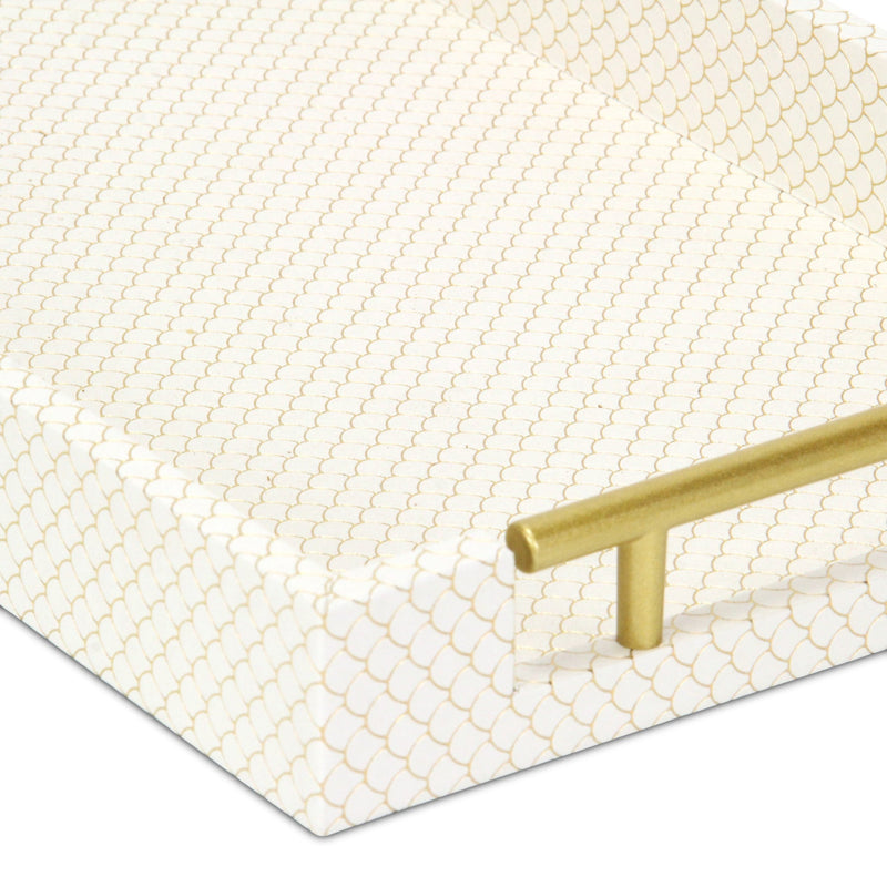 16" Ivory And Gold Geometric Print Handmade Serving Tray With Handles - Kitchen & Dining