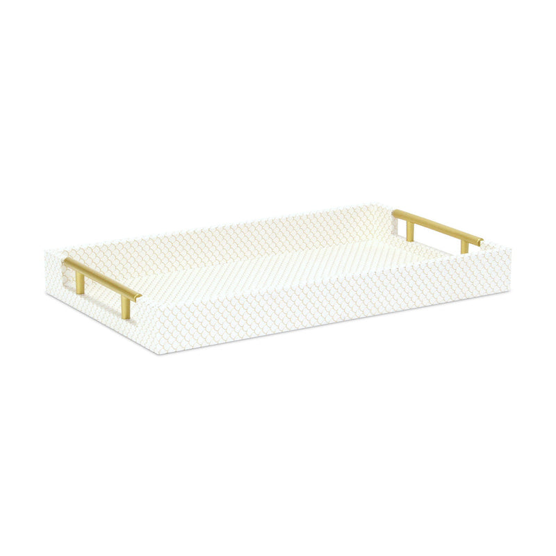 16" Ivory And Gold Geometric Print Handmade Serving Tray With Handles - Kitchen & Dining
