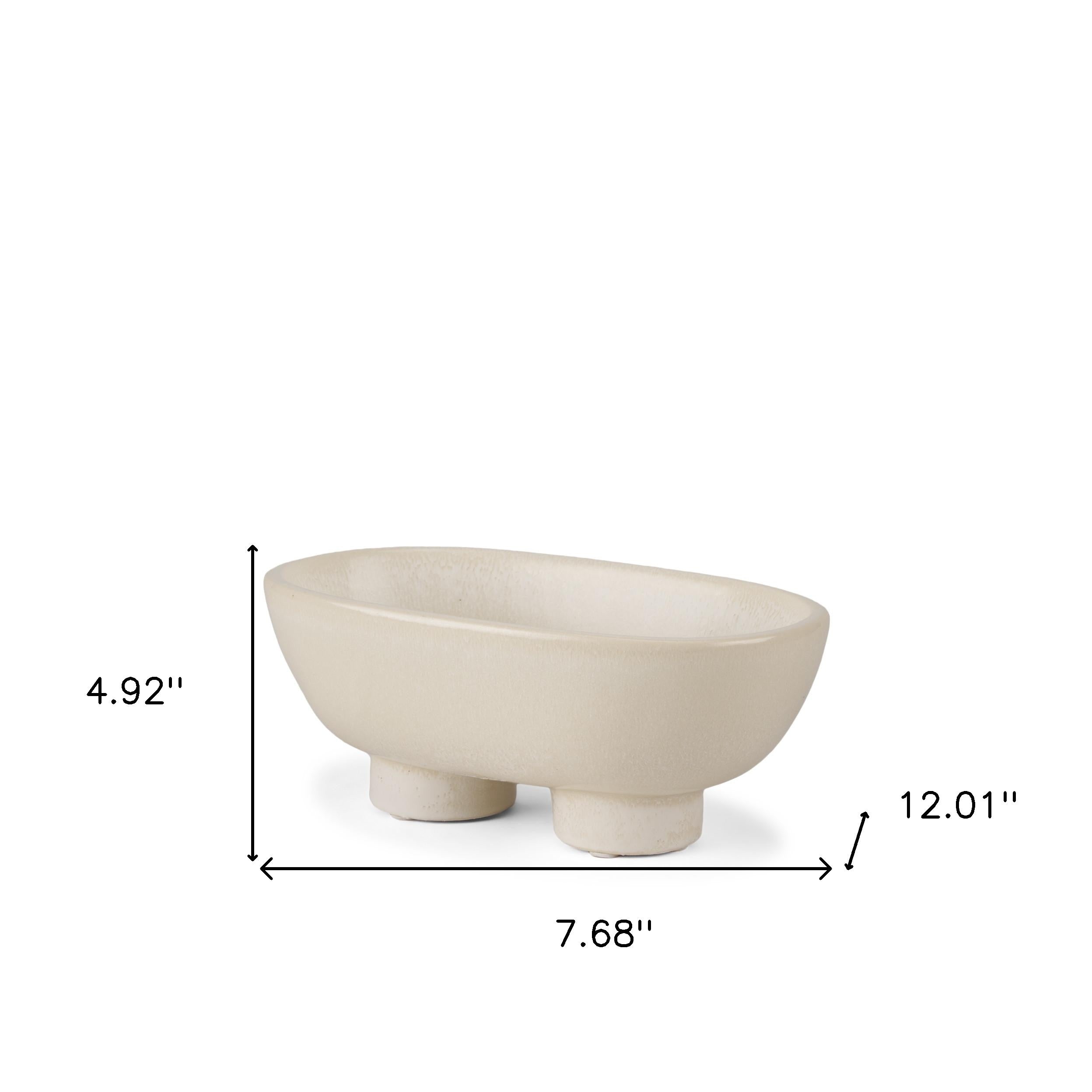 8" Cream Ceramic Oval Pedestal Centerpiece Bowl - Kitchen & Dining