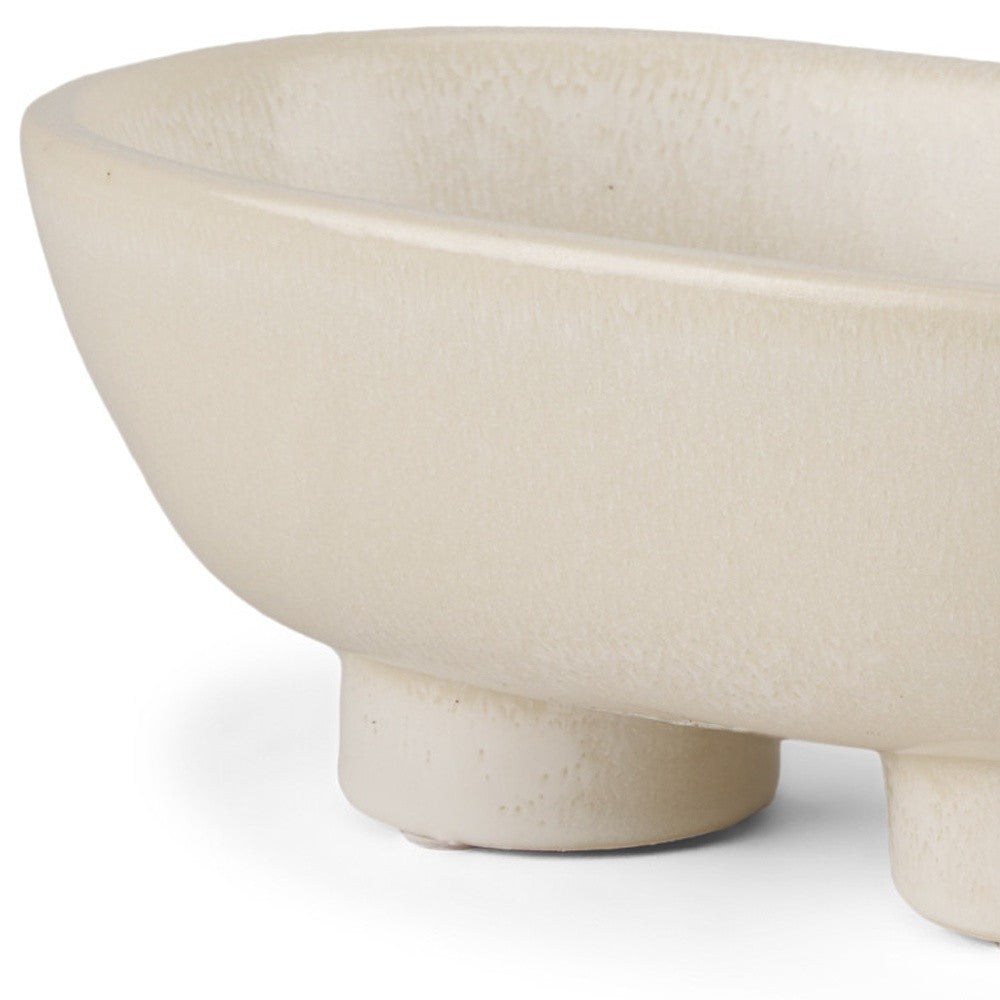 8" Cream Ceramic Oval Pedestal Centerpiece Bowl - Kitchen & Dining