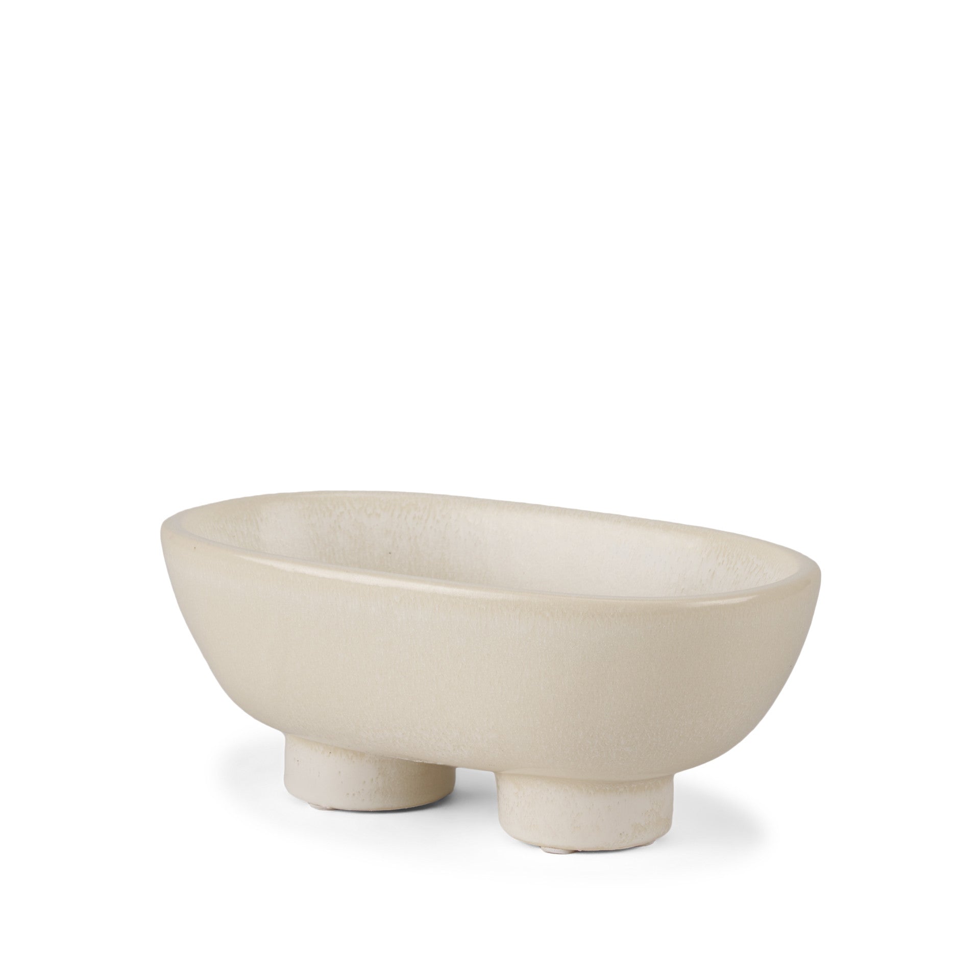 8" Cream Ceramic Oval Pedestal Centerpiece Bowl - Kitchen & Dining