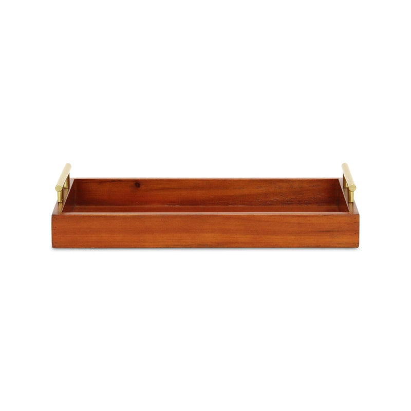 16" Brown And Gold Solid Wood Handmade Serving Tray With Handles - Kitchen & Dining
