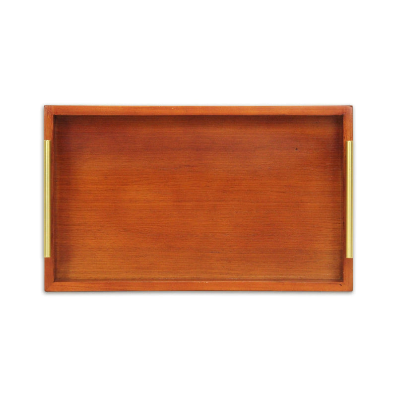 16" Brown And Gold Solid Wood Handmade Serving Tray With Handles - Kitchen & Dining