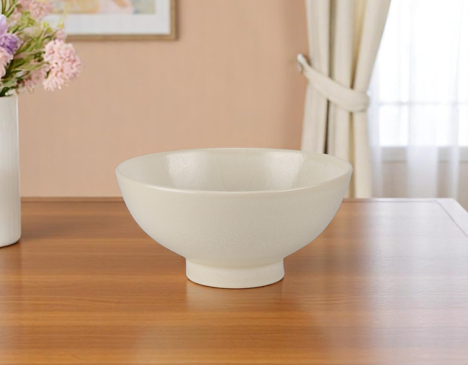 12" Cream Ceramic Round Pedestal Centerpiece Bowl - Kitchen & Dining